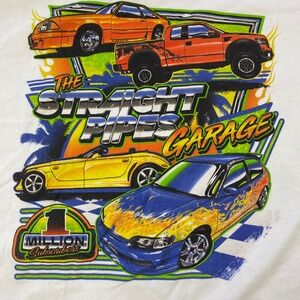 The Straight Pipes Garage Graphic T Shirt Mens M Car Flames 1 Million Subscriber